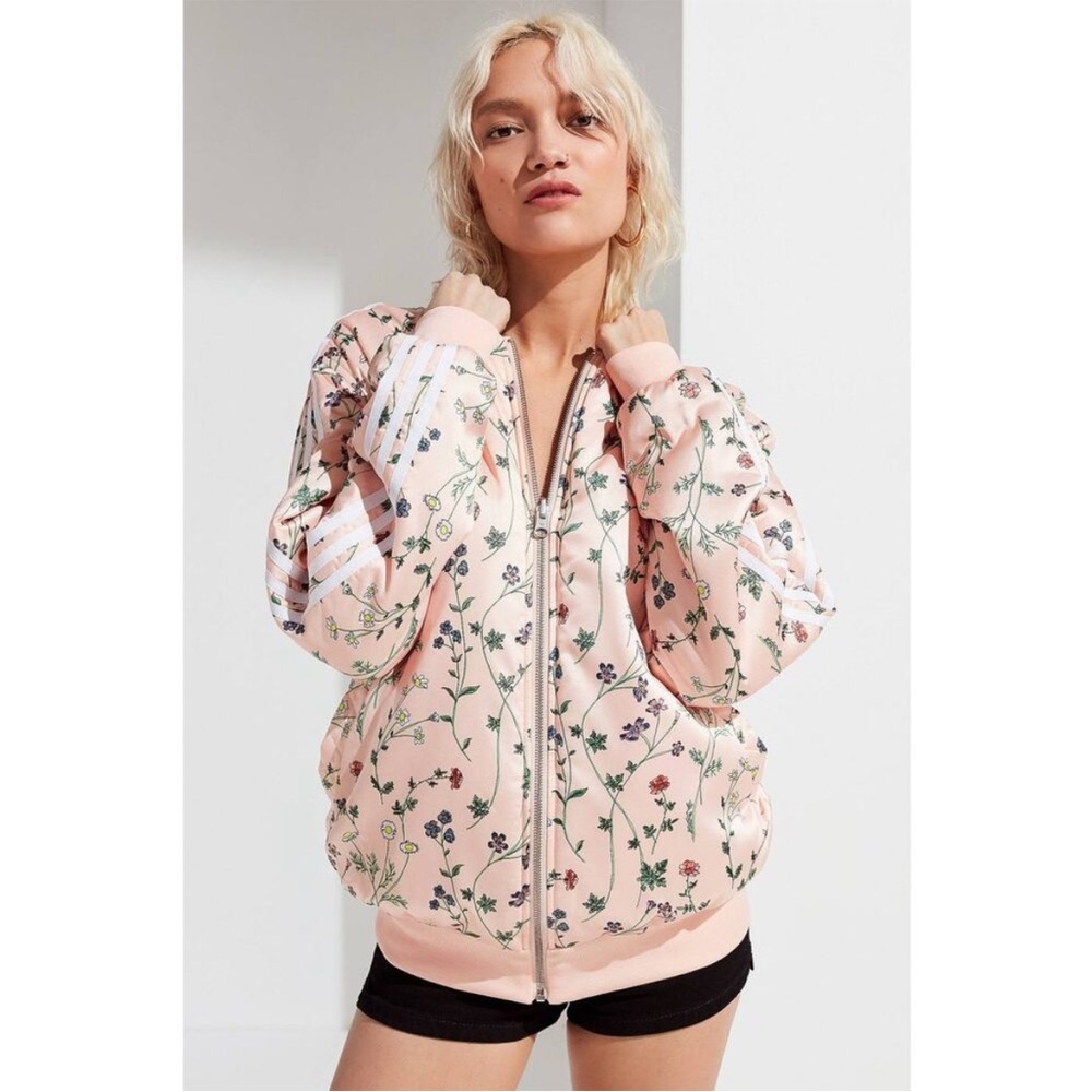 Adidas Floral Pink Bomber Reversible Jacket M